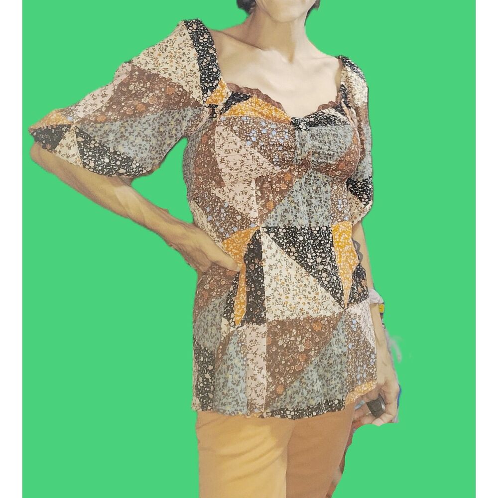 SO Goods for Life ~ Quilt Patchwork Paisley Babydoll Boho Top ~ Size XS